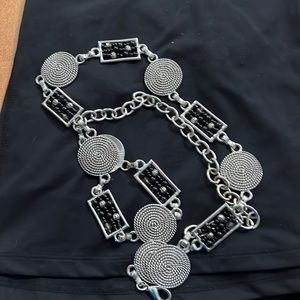43” long silver black bead chain belt